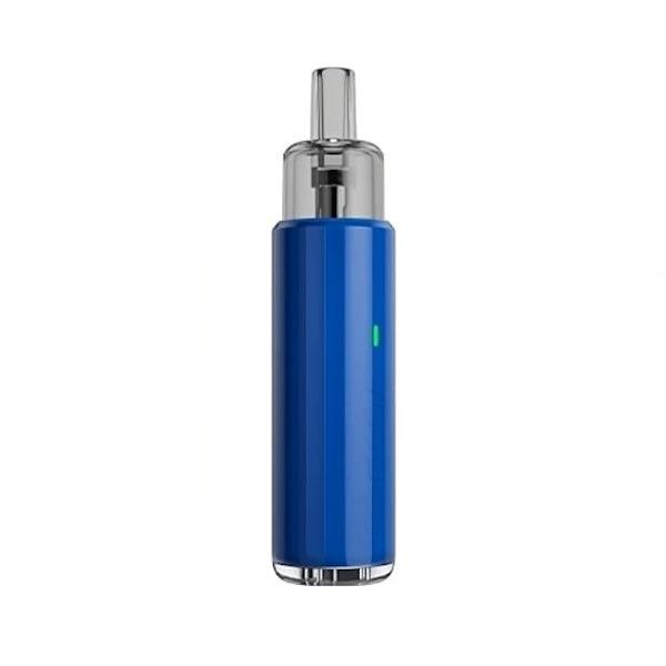 La imagen muestra un vaper recargable de color azul oscuro de la marca Voopoo, concretamente el modelo Doric Q