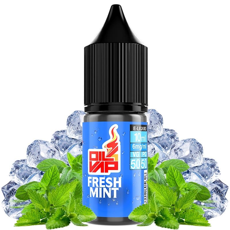 Líquido para vapear de 10ml, con una concentración de 6mg/ml de nicotina y 50VG/50PG, de la marca Oil4Vap y sabor Fresh Mint