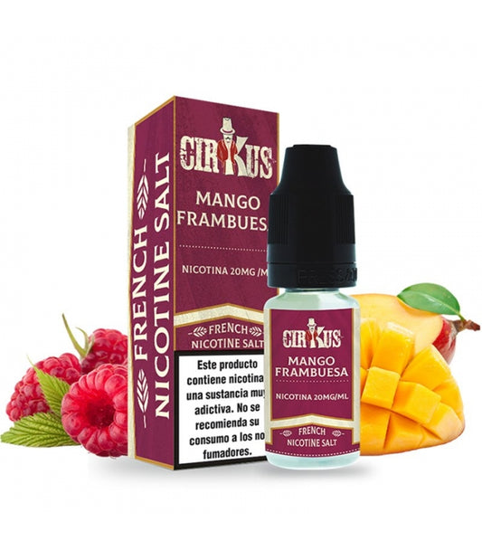 Sales de nicotina para vapeo de 10ml, de la marca Cirkus, con una concentración de 20mg/ml de nicotina y de sabor Mango frambuesa