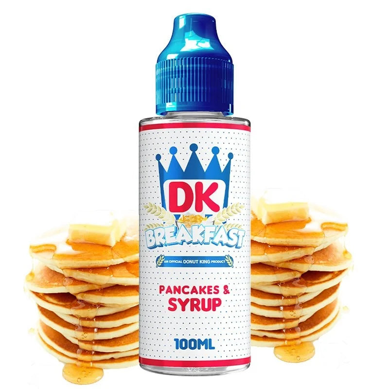 Líquido vapeo de 100ml, de la marca DK Breakfast y de sabor Pancakes & Syrup. Este líquido no contiene nicotina