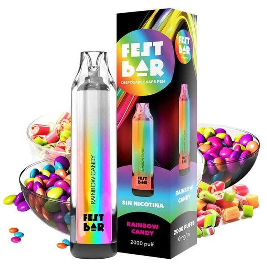 Vaper desechable Fest bar, sin nicotina de 2000 caladas, de sabor Rainbow Candy