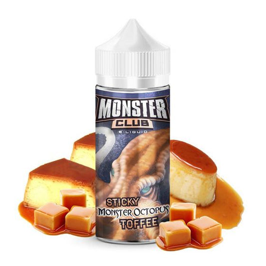 Líquido para vapear de 100ml, de la marca Monster Club y de sabor Sticky Monster Octopus Toffee. Este líquido no contiene nicotina