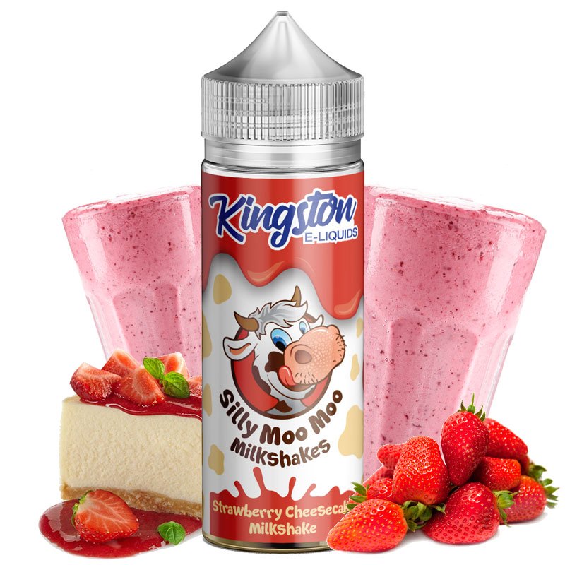 Líquido para vapear de100ml, sin nicotina, de la marca Kingston E-líquids y sabor Strawberry Cheescake Milkshake. Este líquido no contiene nicotina