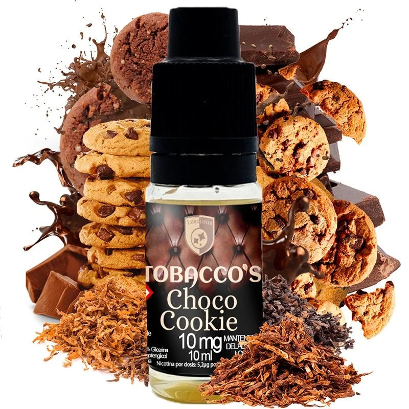 Líquido para vapear de 10ml, de la marca Tobacco's. con una concentración de nicotina de 10mg/ml y un sabor de choco cookie