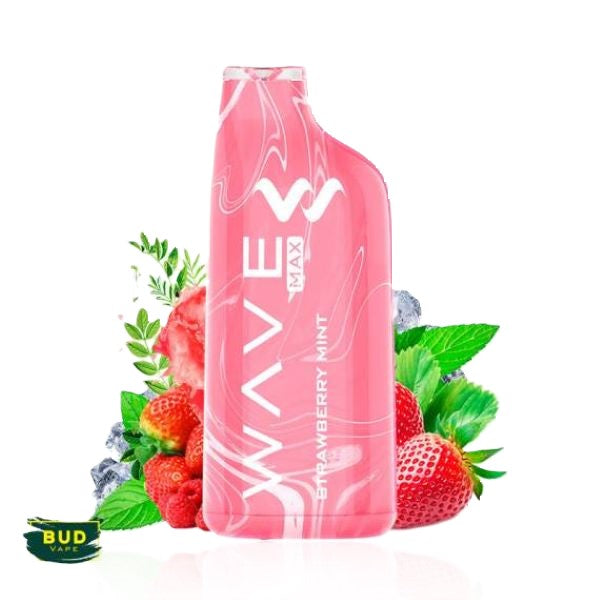 Vaper desechable BudVape Wave Max, de 8000 caladas sin nicotina, sabor strawberry mint